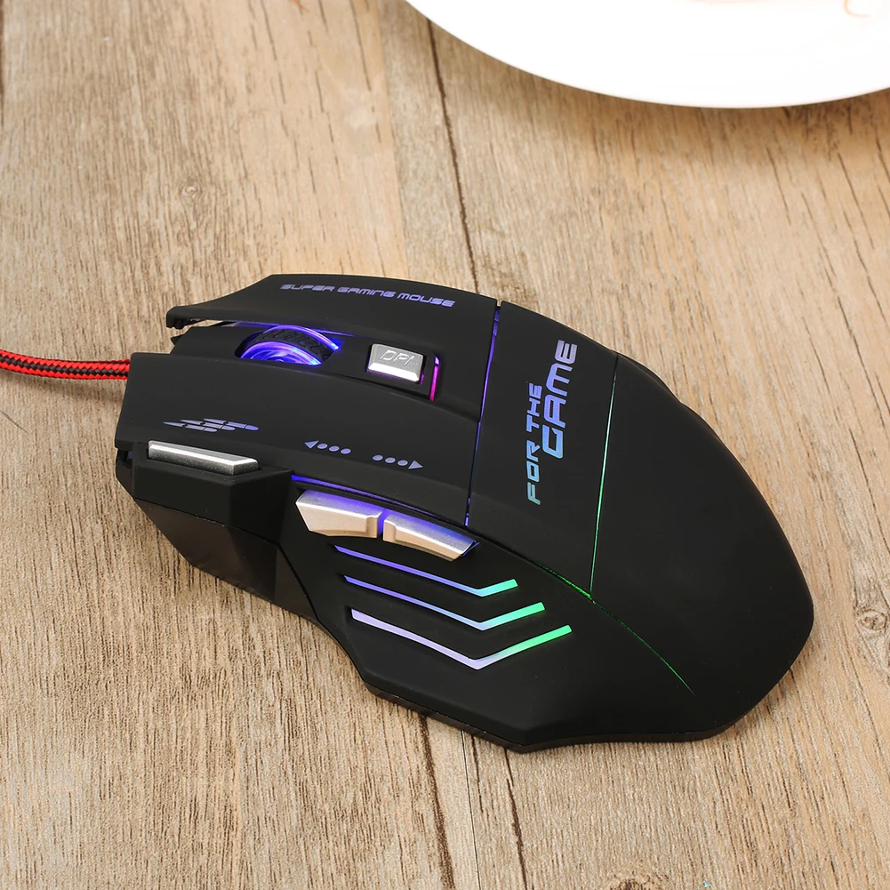 Светодиодный, оптическая, USB, регулируемая, проводная, RGB игровая мышь, 7 кнопок, 3200 dpi, 5500 dpi, для ноутбука, компьютера, Pro Gamer, игровая мышь