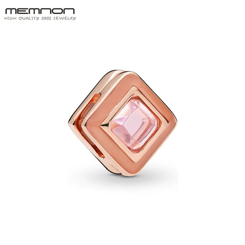Reflexions style Sparkling Pink Square Clip rose gold charms Fit 925 sterling silver bead Bracelet DIY silver 925 jewelry making