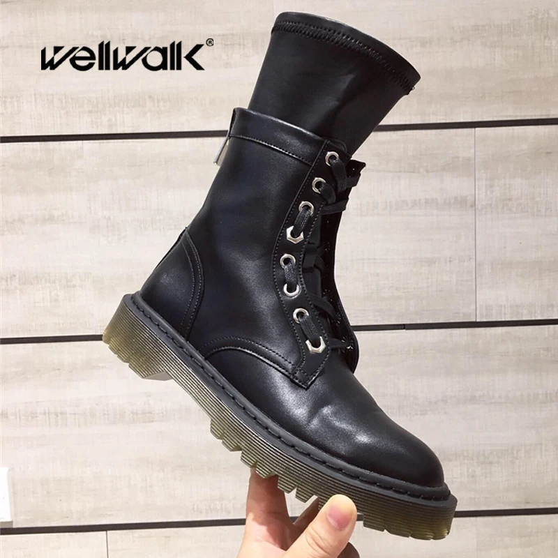 

Martens Ankle Boots Women Winter Shoes Double Shaft Leather Rubber Sole Bootee Female Booties Woman 2019 Low Heels Gothic Style