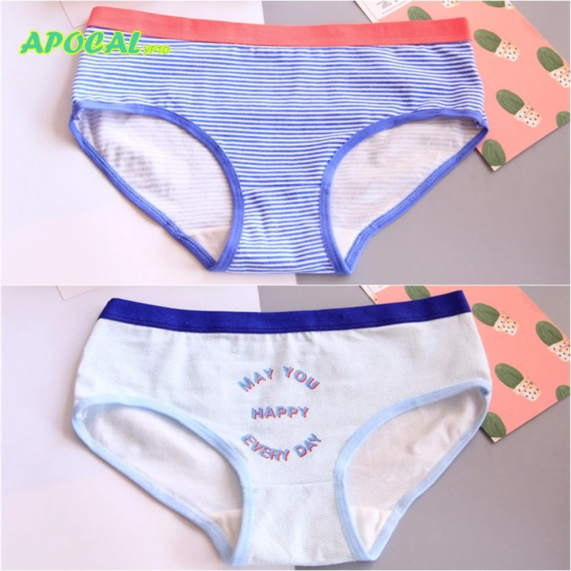 

APOCAL Patchwork Letter cotton briefs women's Cotton Panties Striped Cute Girl Women Underwear Seamless intimates Lingerie 1pair