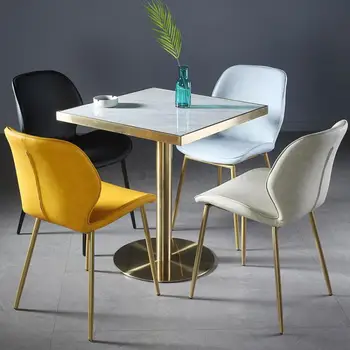 

Nordic leather dining chair light luxury dining table chair home comfort desk stool back simple ins net red makeup chair