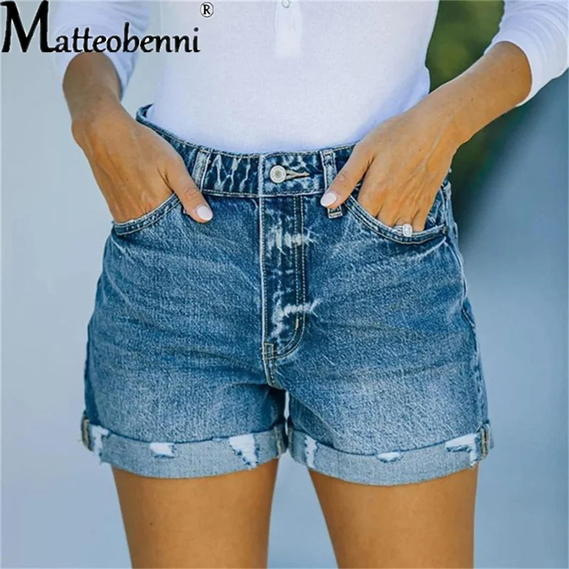 Hot Sale Woman Summer New Denim Shorts Casual Water Wash High Waist Curled Jeans  Shorts 2021 Fashion Streetwear Ripped Shorts|Shorts| - AliExpress