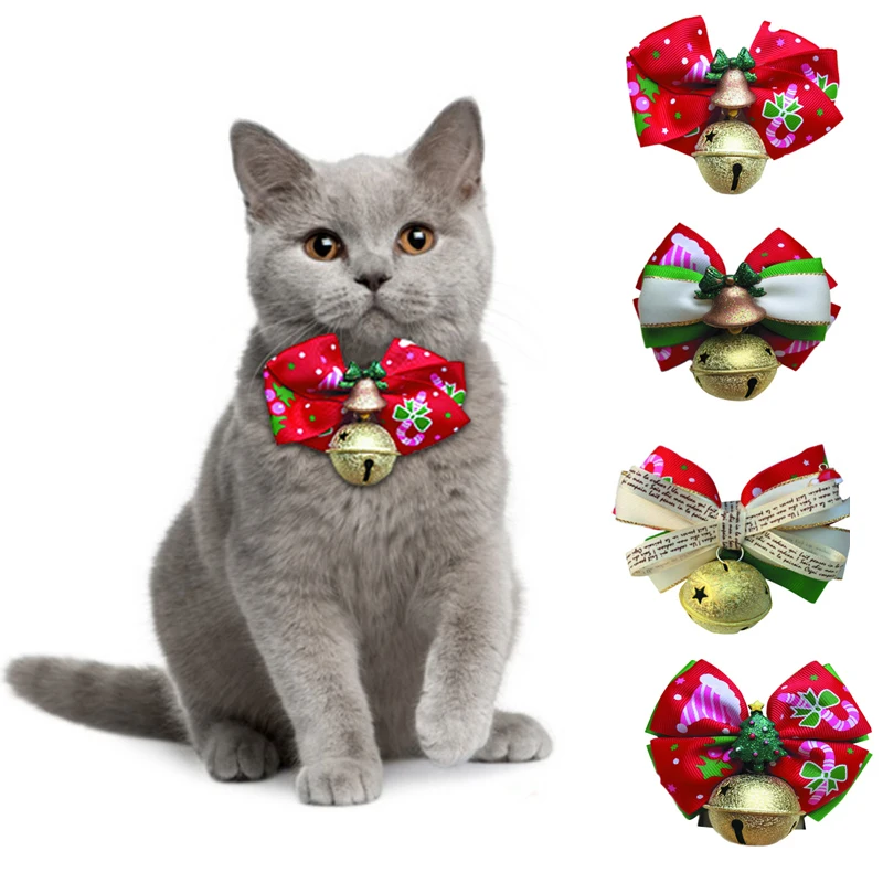 

New Christmas Cat Collar Adjustable Pets Collar Puppy Chihuahua Collar with Bells Cat Bowknot Featival Collar For Dogs
