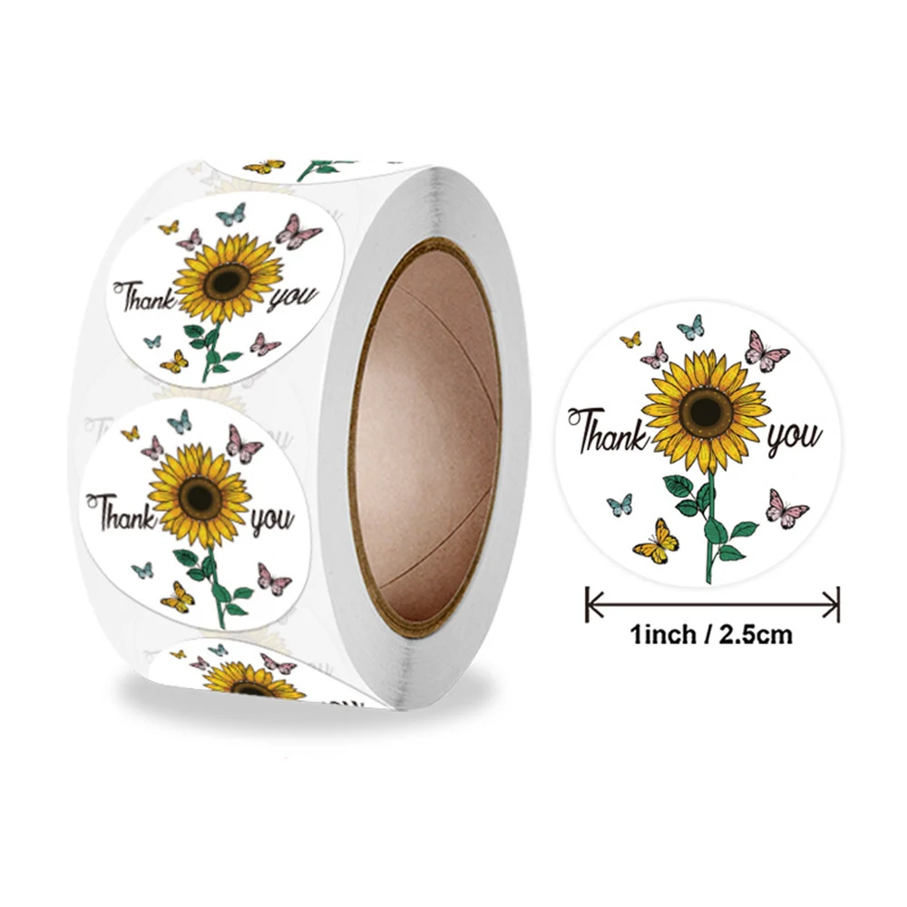 1 Inch 50 500Pcs Sunflower Flowers Thank You Label Sticker For Gift 