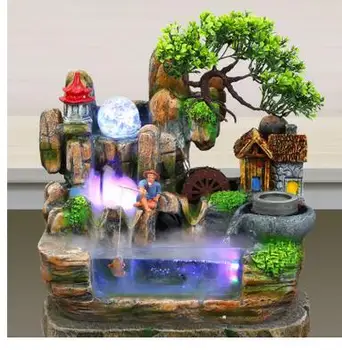 

Zhaocai Rockery Water Fountain Resin Handicraft Indoor Humidifier Opening Gift Decoration Fengshui Wheel money Home Base flowi