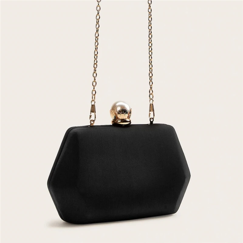 Pearl Irregular Evening Chain Bag Satin Silk Hard Case Box Clutch Bridal Purse Handbag Shoulder Bag Wedding Prom Party