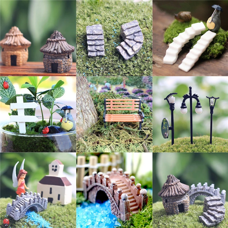 Miniature Fairy Garden Ornament Mini Mushroom Tree House Steps Bridge Figurines DIY Craft Flower Pot Aquarium Dollhouse Decor miniature figurines miniature ornament mini mushroom ornament