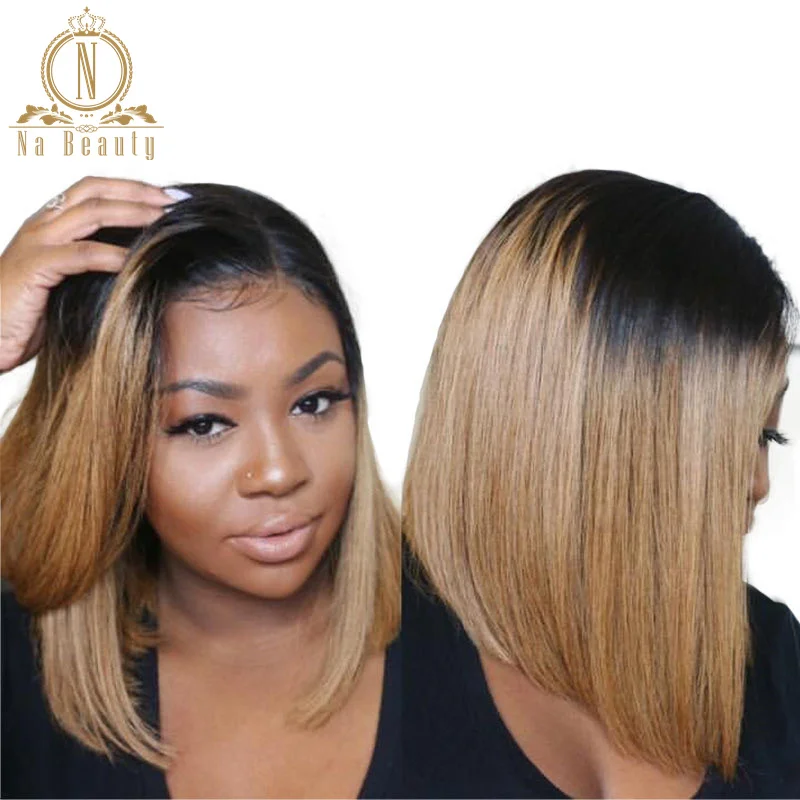 

1b 27 Ombre Wigs Honey Blonde Glueless 13x6 Lace Front Short Bob Wigs Straight Peruvian Human Remy Hair Wigs For Women Nabeauty