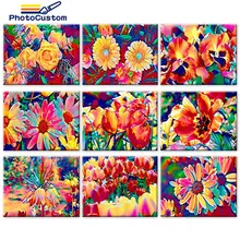 PhotoCustom Acylic Colorful Flowers Pictures By Numbers Paint on Canvas Coloring Oil Painting Zero Basis Unique