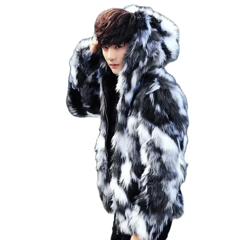 CW Winter Male Fur Overcoat Mens Fur Coats with Hood FurParka Oversized Men Fur Overcoat Warm Faux Fur Jacket Men S-3XL with hood ski wear male more add wool dust coat waterproof windproof mountaineering wear in winter