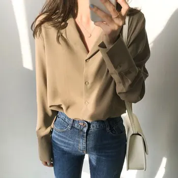 

Womens Tops And Blouses Solid White Chiffon Blouse Office Shirt Blusas Mujer De Moda 2020 Long Sleeve Women Shirts Clothes
