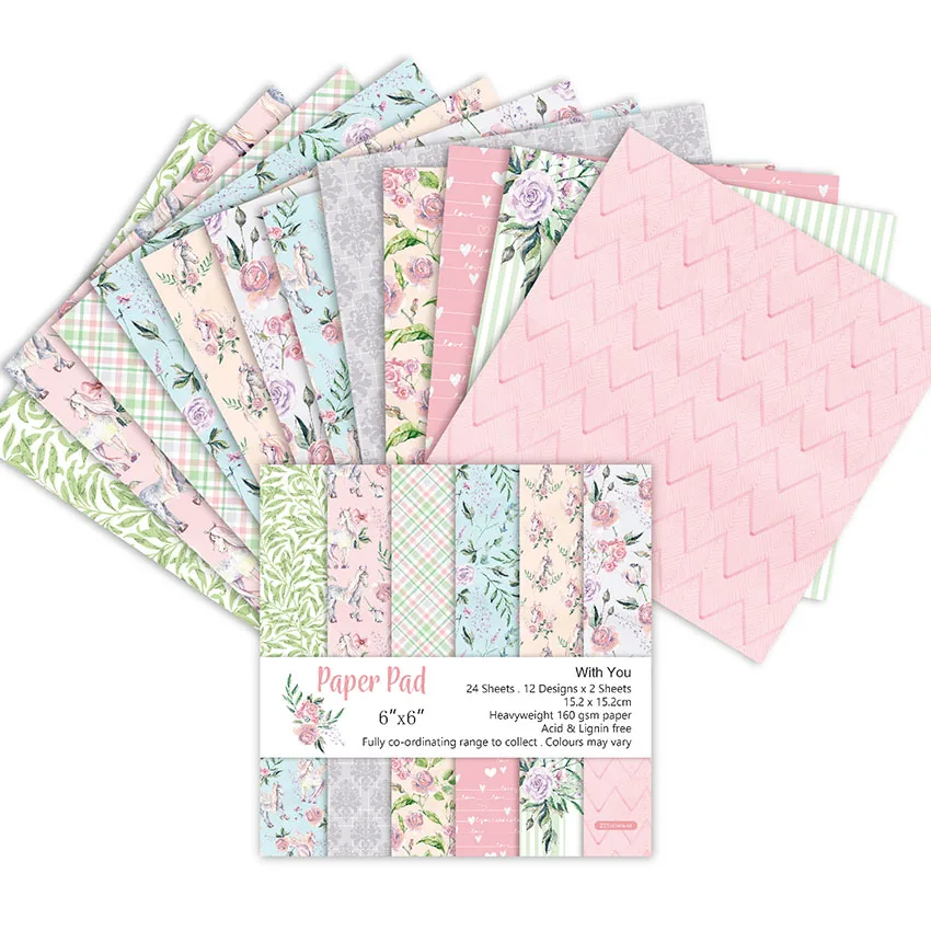 

24 sheets 6"X6" With You patterned paper Pad Scrapbooking paper pack handmade paper craft Background pad Alinacraft