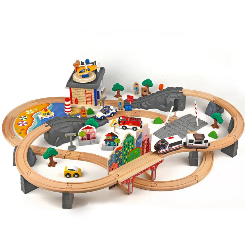 

New Products Wooden Camera Track Toy Children Maas Electric 92 Pieces Firefighting Police Train Camera Track Set