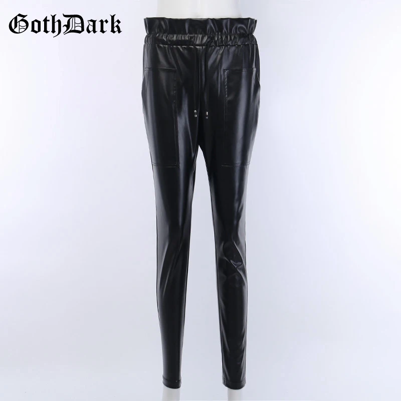 Готические женские темно-черные брюки с высокой талией в готическом стиле Harajuku, винтажные панковские гранж зимние женские брюки, эстетические Модные капри - Цвет: black