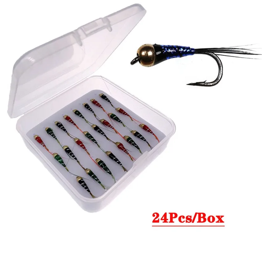 24Pieces #10 Hook Tungsten Nymph Small Beadheads Fly Rainbow Brown Trout  Grayling Trout Fishing Quick Sink Fly