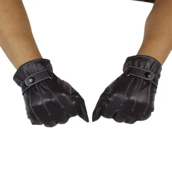 

Gloves Men Winter Leather Black Gloves Button Warm Mittens Luxurious PU Leather Driving Men's Genuine Guantes calientes de moda