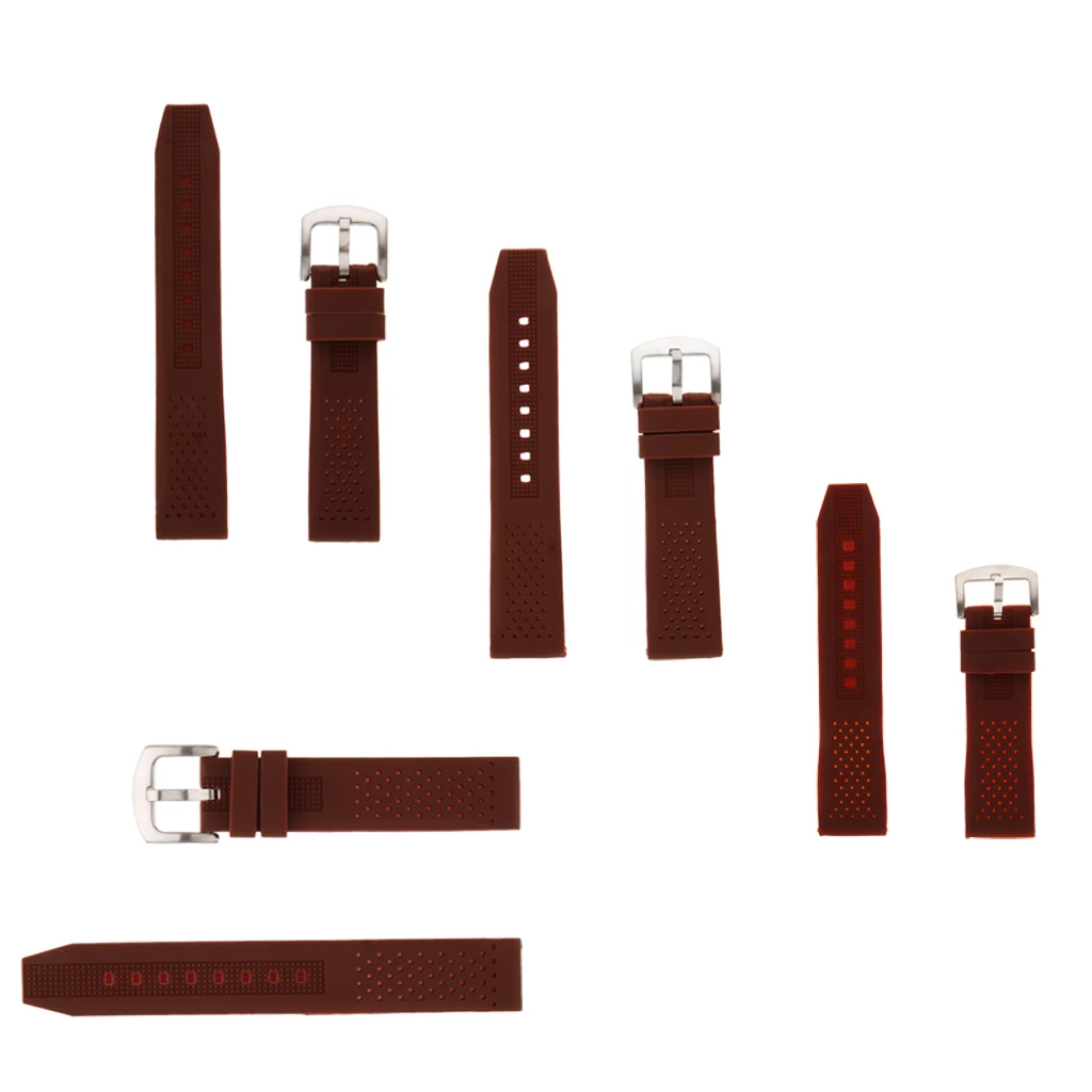 Brown Silicone Rubber Waterproof Wrist Watch Strap Band 18mm 20mm 22mm 24mm
