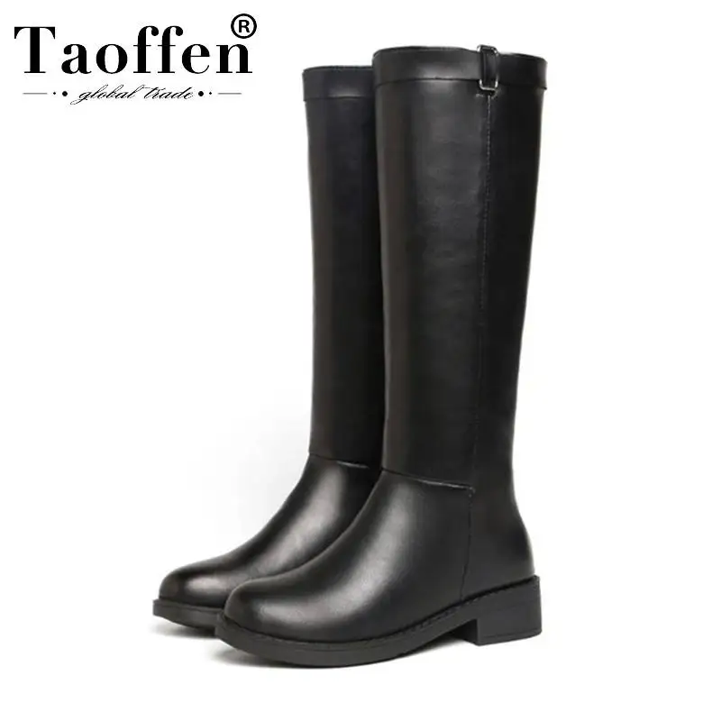 TAOFFEN/Женские Прямые сапоги 2020 г. Зимние Модные черные до колена обувь на Плоском