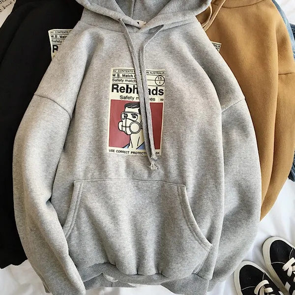 Толстовка Femme осень зима Harajuku уличная мода толстовки с капюшоном женские флисовые толстовки с длинным рукавом Женские - Цвет: Gray plus velvet