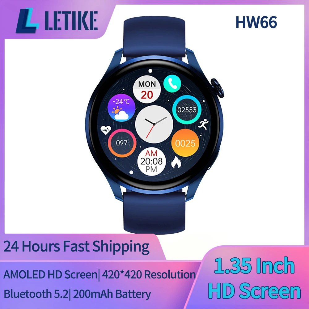 Smart watch hw66 man AMOLED HD blood pressure test screen Bluetooth call Huawei PK GTR GTS 2 Pro | Электроника