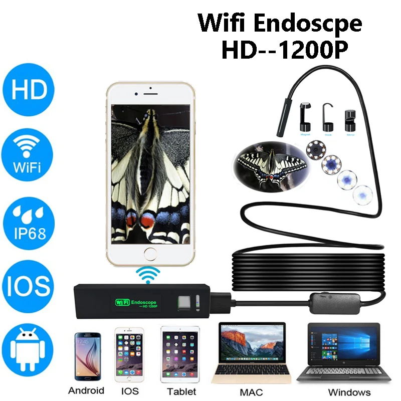 PROSTORMER 720 p/1200 P Wifi эндоскоп камера IP67 водонепроницаемая камера 8 мм Мягкая трубка эндоскоп промышленный бороскоп для андроида iOS