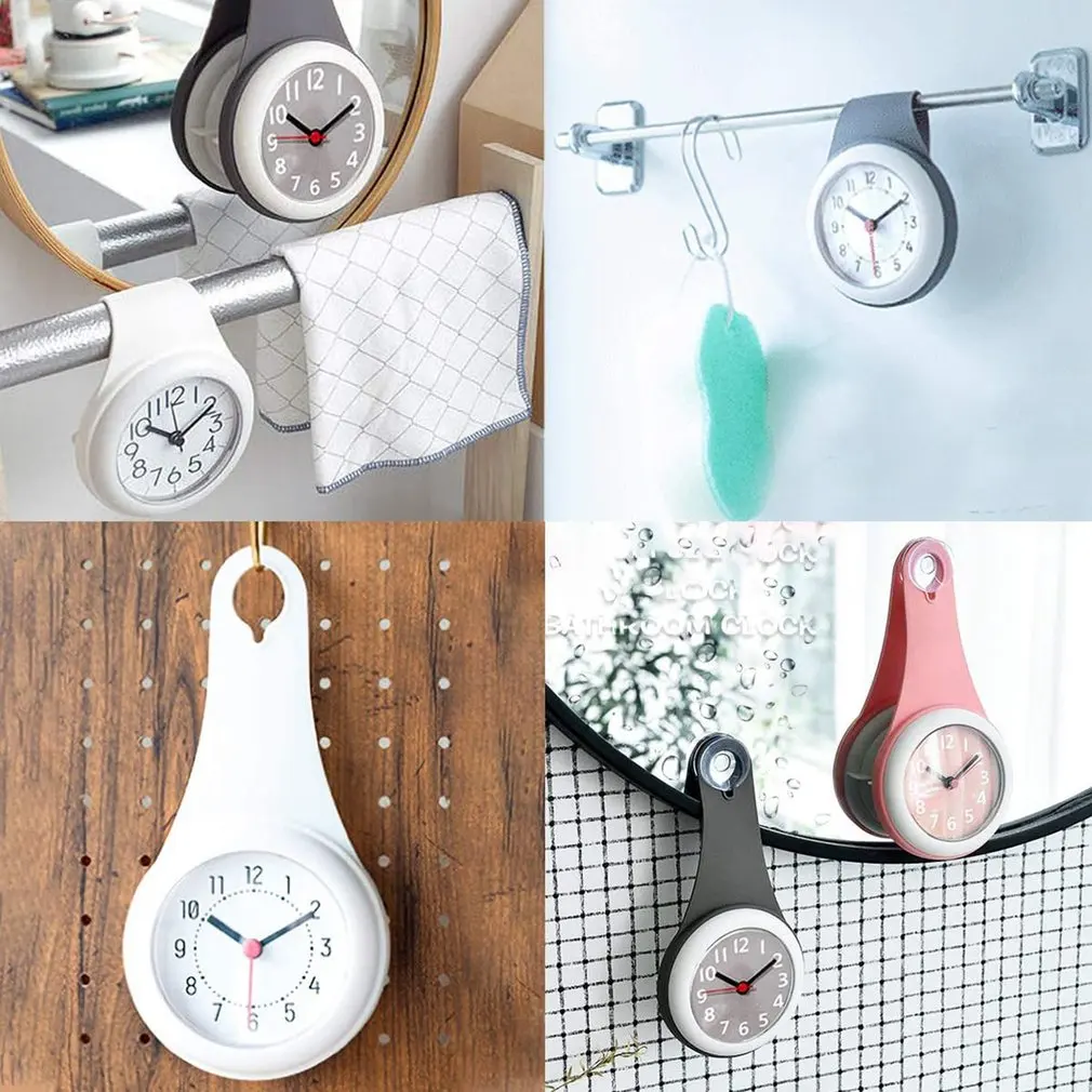 Mute Bathroom Waterproof And Anti-fog Suction Cup Wall Clock Fashion Bathroom Railing Towel Rack Wall Clock Without Battery