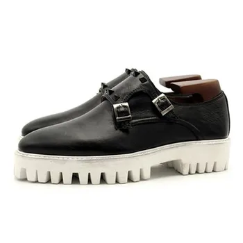 

2020 Classic Muffin Bottom Handmade Rivet Hasp Thick Platform Shoes Men European Genuine Leather Man Shoes Increase 3-5CM 3.5-10