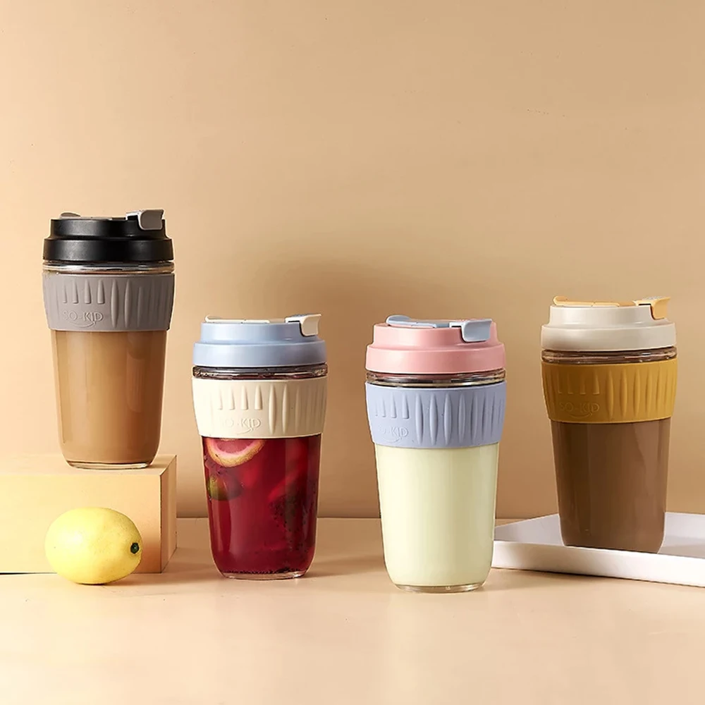 Portable Glass Coffee Mug With Straw Travel Coffee Mug Leak-Proof