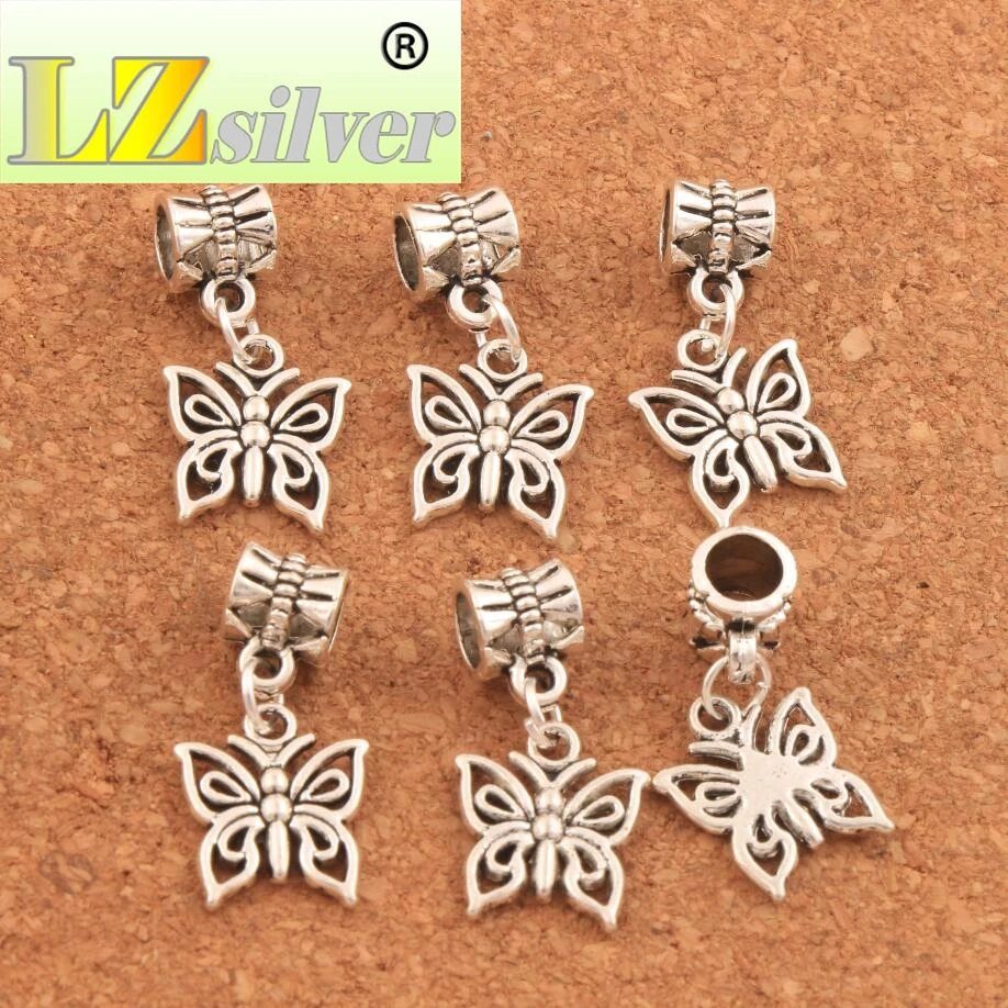 Filigree Butterfly Charm Beads 12.8x26mm 100PCS Zinc Alloy Fit European Bracelets Jewelry DIY B1111