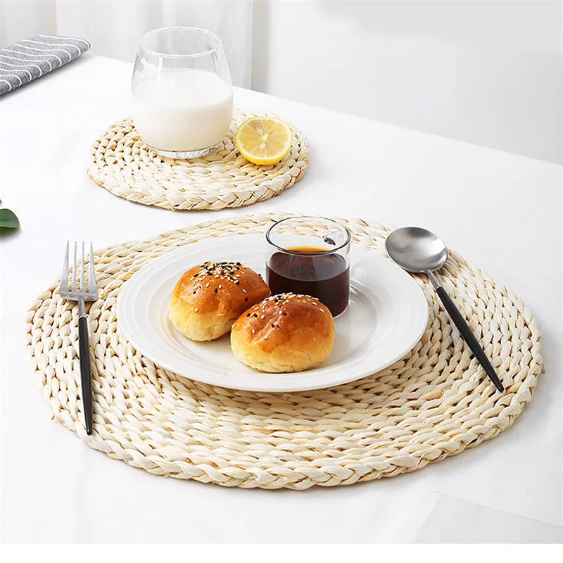 

Corn Skin Woven Mat Dining Table Thermal Insulation Pot Holder Coasters Round Tea Drink Coffee Cup Mug Coaster Table Placemats