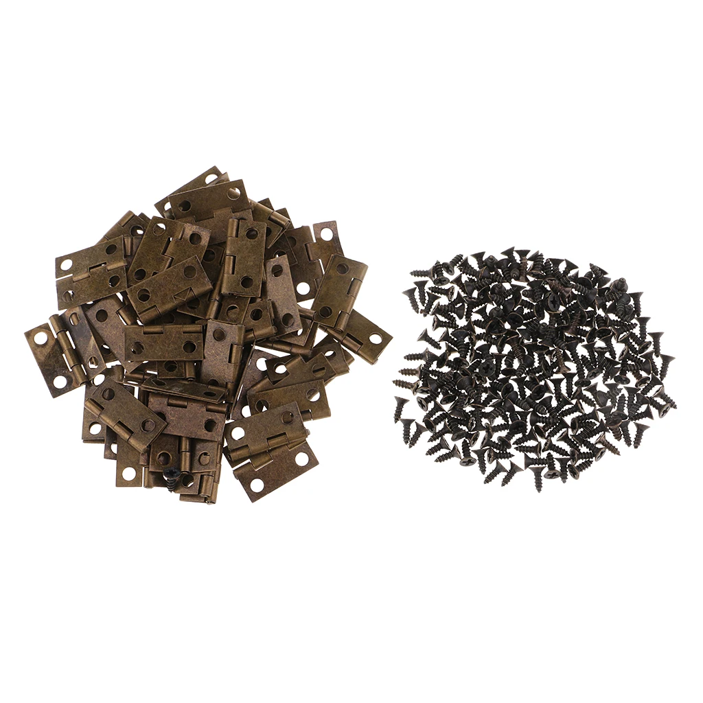 50x Bronze Iron Vintage Rectangle Wooden Jewelry Gift Box Hinges With Screw