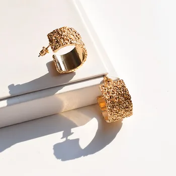 

Korea Antique Matte Metal Gold Silver Color Round Stud Earrings New C Shape Wide Semicircle Curved Stud Earrings For Women