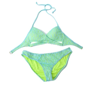 

Light Blue Cross Bathing Suit Europe and America Lace Fabric Bikini Sexy Split Type Swimwear
