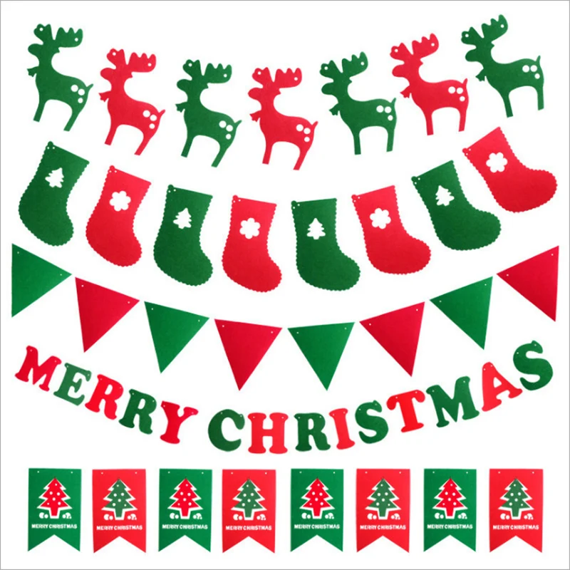 Красный и зеленый баннер олень рождественские носки и веселая Рождественская елка Висячие флажки/Метки счастливый новый год 2020 Navidad Декор