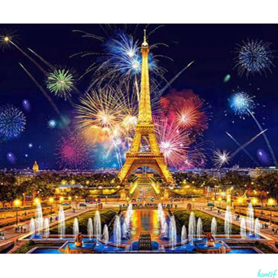 

DIY 5D full Diamond Painting Fireworks Tower Scener circular drill Embroidery Cross Stitch Mosaic Rhinestone decoration painting