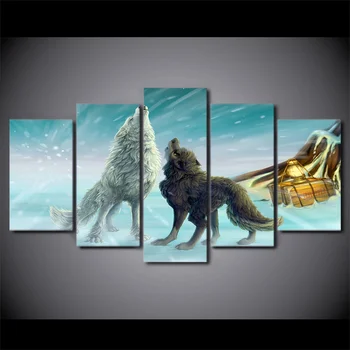 

5 Panel Canvas Wall Art Roaring Wolf Painting Wall Pictures For Living Room Posters Canvas Painting