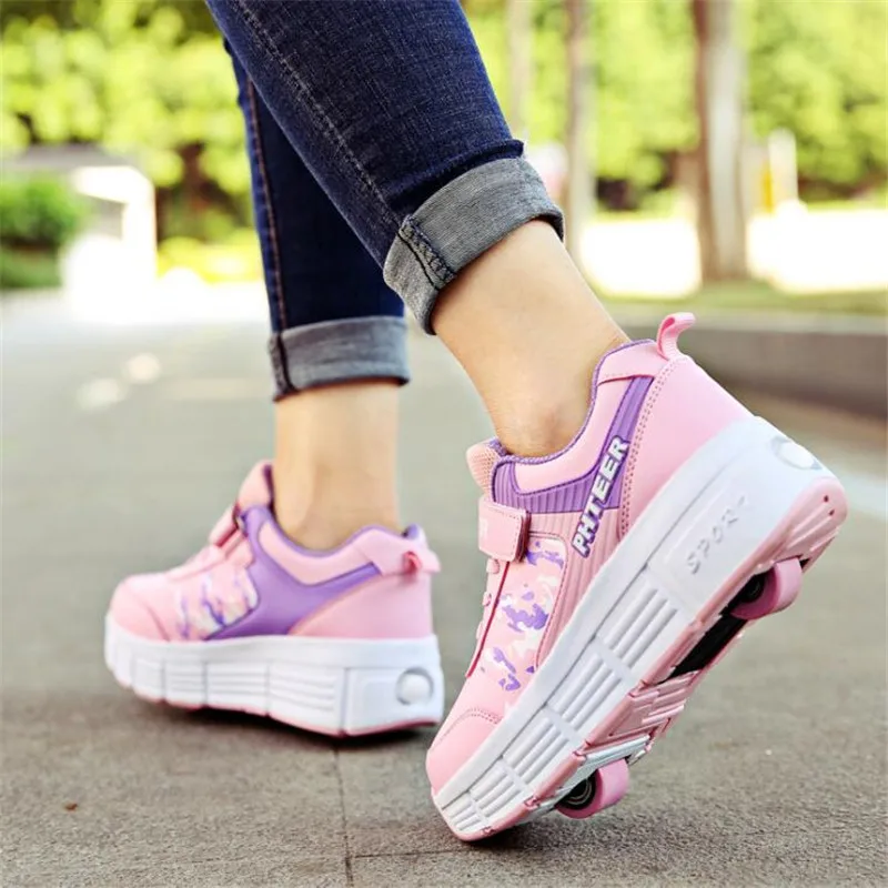 

Single Wheel and Double Wheel Rollers Skate Shoes Kids PU Leather Sneakers Roller Skates Shoes for Boy Girl Children Tennis