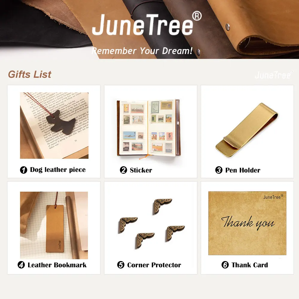 Junetree-original Artesanal Couro Genuíno Notebook a5 Vintage Retro Viagem Diário Diário Diário Bloco de Notas Presente de Aniversário Dia dos Namorados - Imagem 3