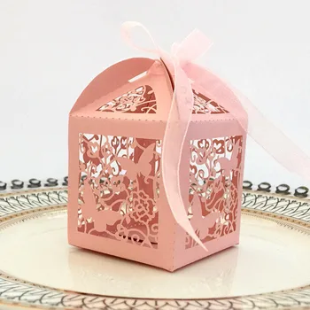

50pcs Laser Cut Hollow Butterfly Carriage Favor Gifts Candy Boxes With Ribbon Birthday Baby Shower Wedding Party Favor Supplies
