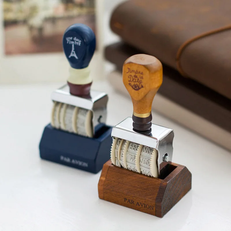 Vintage Date Stamp Wooden DIY Stamps Zakka Style Roller Seal Adjustable Time Diary Diy Teacher Decoration Material | Канцтовары для