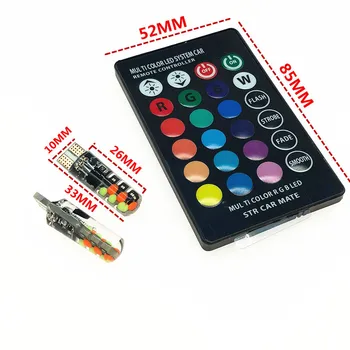 

10X T10 COB W5W 12V RGB 12smd LED Atmosphere Lamp 10 Headlight Wedge Decoration Remote Controller Interior Light Bulb Auto