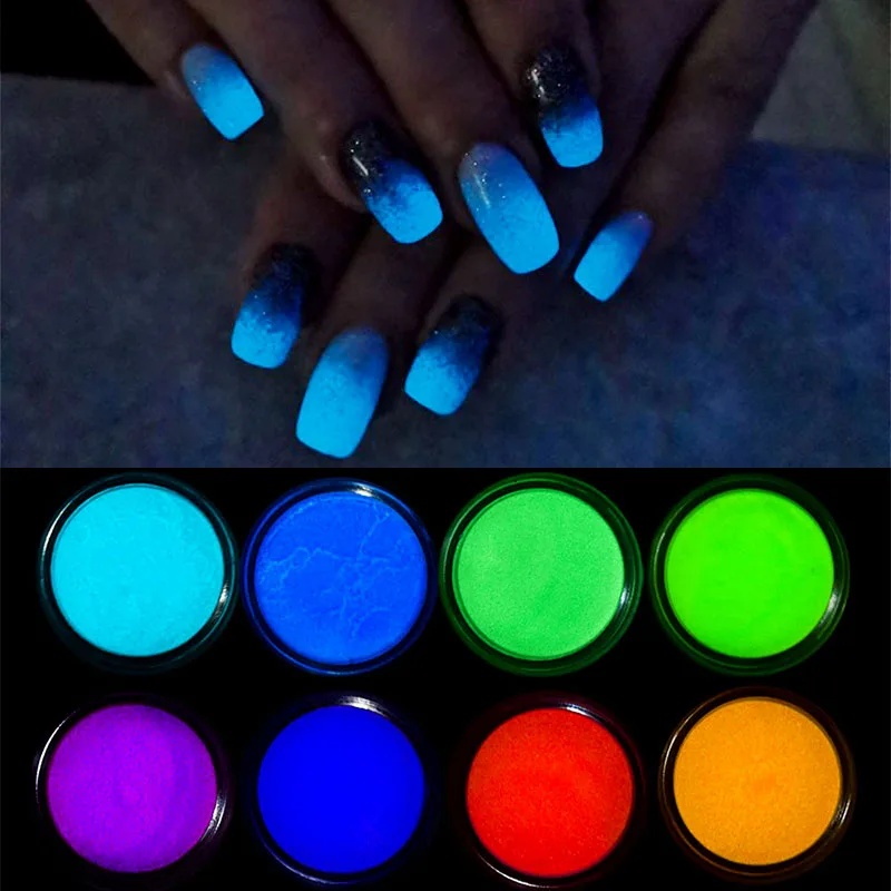 

2g Fluorescent Nail Powder Neon Phosphor 12 Colors Nail Glitter Pigment 3D Glow Luminous Dust Nail Art Decorations SF3084
