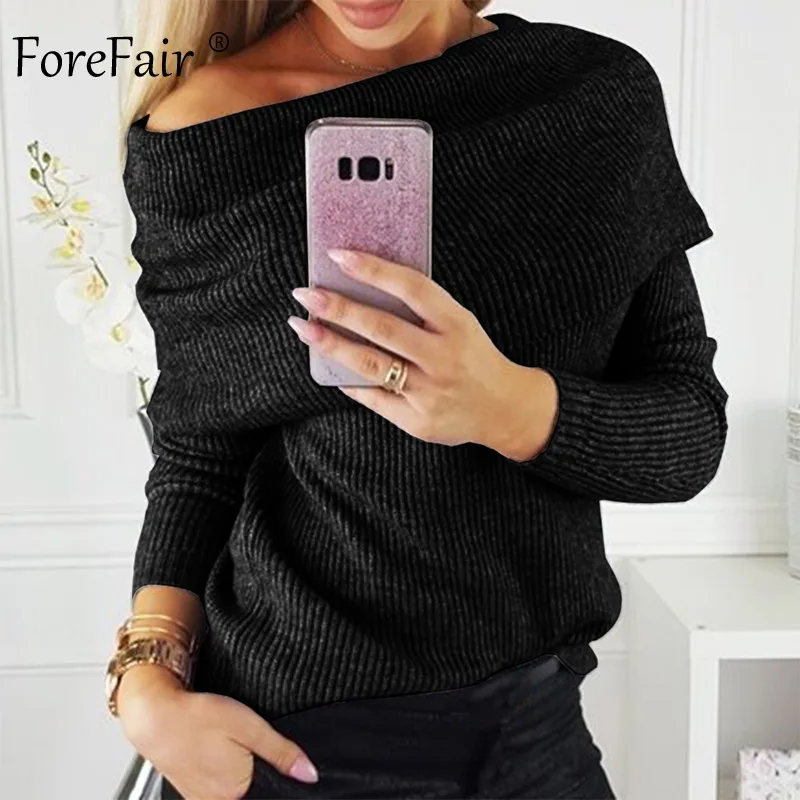 Forefair, вязаный свитер с воротником, зима, белый, черный, хаки, тонкая водолазка, трикотаж, Осенний Женский пуловер - Цвет: Black Sweater