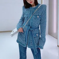 Hit Color Trench Female Lapel Collar Long Sleeve High Waist Sashes Plus Size Patchwork Trench Women Fashion