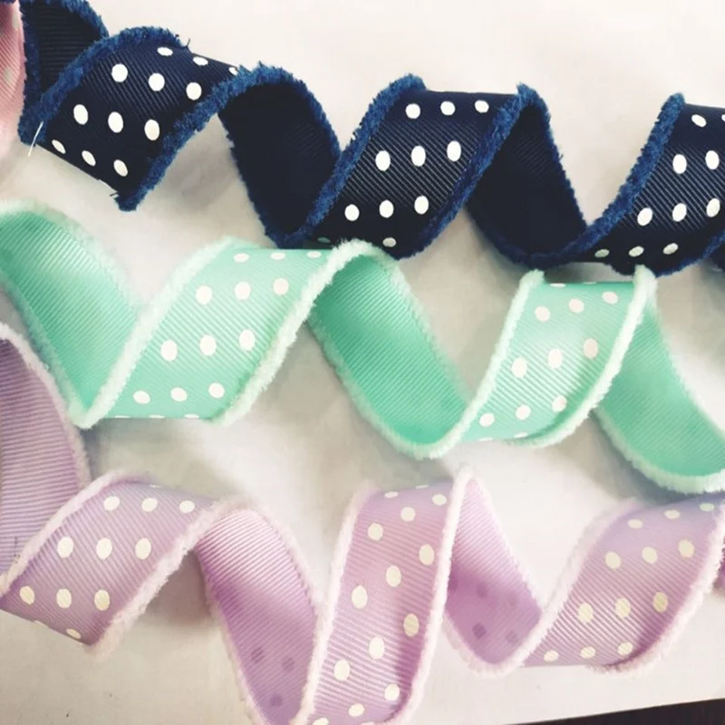 

50yards Thread Ribbon Roll With Dots Fringe Edge For Floral Packaging Bowknot DIY Deco Crafts Sewing 25mm 6 Color 2019