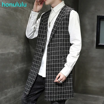 

Spring and summer men's sleeveless waistcoat hair stylist long windbreaker men Korean slim thin handsome vest coat