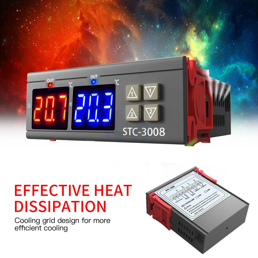 Двойной цифровой термостат регулятор температуры контроллер температуры с двойным NTC зонд нагреватель Датчик Зонд два реле