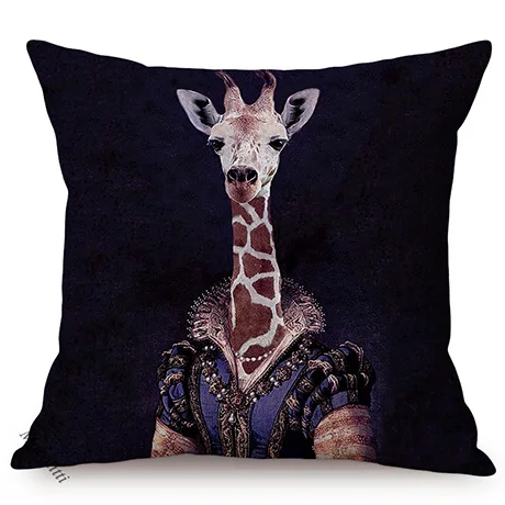 Europe Art Posters Style Decorative Cushion Cover Deer Giraffe Owl Ostrich Funky Animal Vintage Portrait Sofa Throw Pillow Case