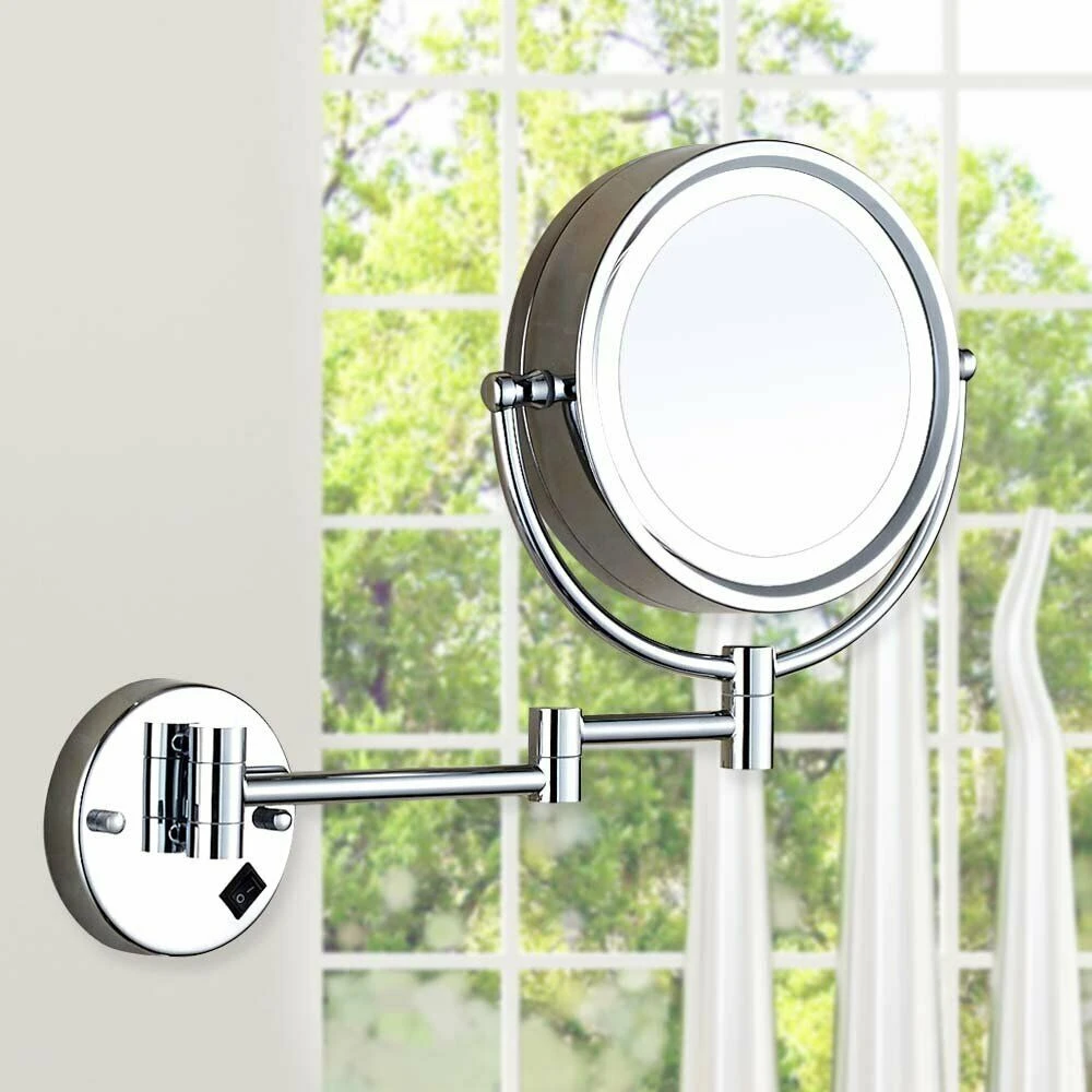 Gurun 8 5 Polished Chrome 5 7 10x Magnifying Led Lighted Wall Mounted Double Sided Vanity Makeup Mirror Hotel Electrical Plug Wall Mount Makeup Mirror Makeup Mirrormirror With Light Aliexpress