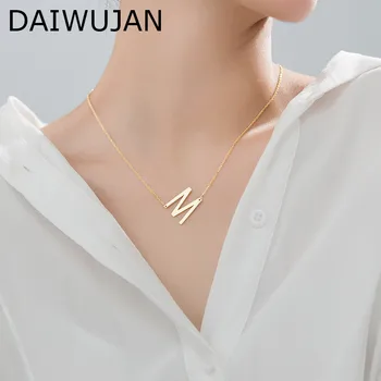 

DAIWUJAN Simple 925 Sterling Silver Letter Pendant Necklace Gold Color Initial Choker Neckalces For Women Birthday Friend Gift